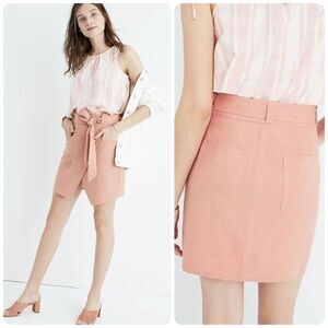 Madewell Portside Textured Silk Faux Wrap Skirt in Dusty Blush